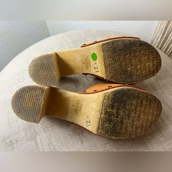 Candie's Demi Tan/Orange Leather Mules, Vintage, US 7 - Picture 3 of 5